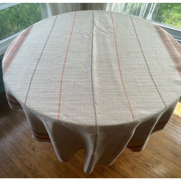 Vintage 80s tablecloth, beige brown and orange, thick woven, rectangular table - Picture 2 of 8